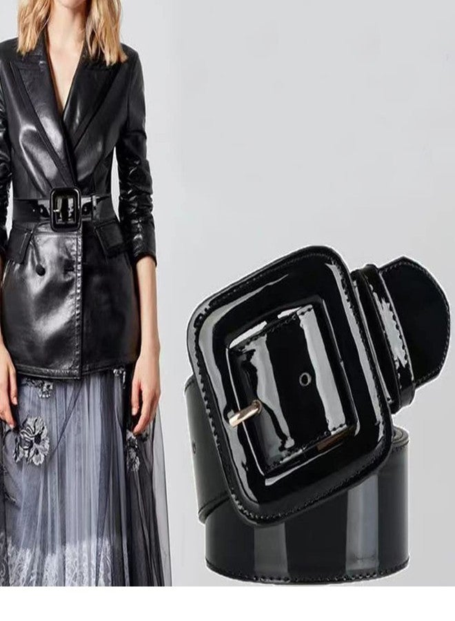 ANNULOYA Lady's Patent Leather Belt Fashion Cinch Women Wide Waist Belts for Dresses with Square Buckle - Image 2